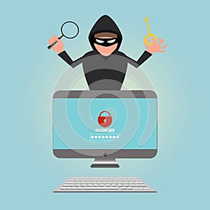 Hacker stealing sensitive data password from a personal computer