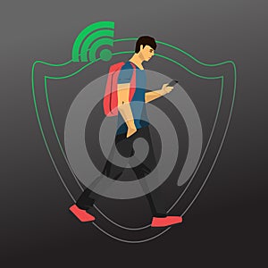 Hacker student walking vector illustration