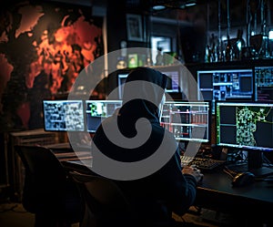 Hacker typing computer. Concept of cybercrime, cyberattack, dark web