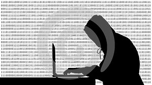 Hacker typing on a laptop with 01 or binary numbers on the computer screen on monitor background matrix, Digital data code in