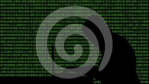 Hacker typing on a laptop with 01 or binary numbers on the computer screen on monitor background matrix, Digital data code in