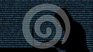 Hacker typing on a laptop with 01 or binary numbers on the computer screen on monitor background matrix, Digital data code in
