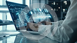 Hands on a Cyber Security Laptop.AI generated image