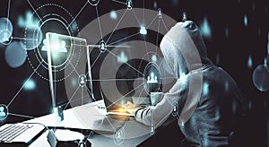 Hacker using computer with human resource interface