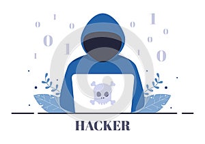 Hacker Using Computer Server to Activity Hacked Database, Network Storage, Social Account, Credit Card or Security. Illustration