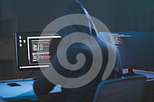 Hacker using computer virus for cyber attack