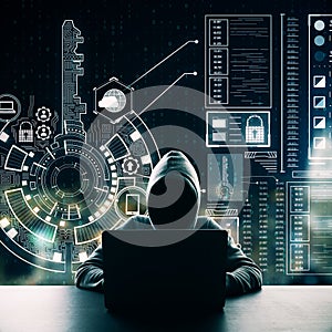 Hacker using digital interface