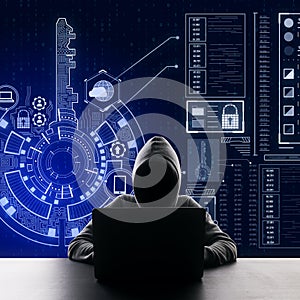 Hacker using digital interface