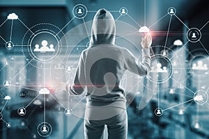 Hacker using glowing human resource interface