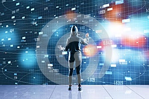 Hacker using glowing stock chart