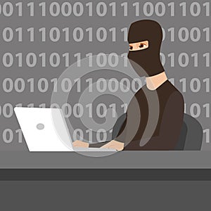 Hacker using laptop to steal information.