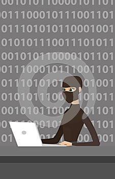 Hacker using laptop to steal information.