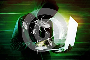 A hacker using malicious programs attacks