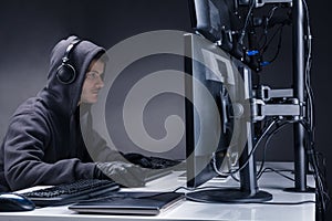 Hacker Using Multiple Computers For Stealing Data