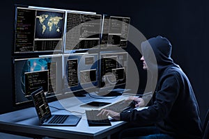 Hacker Using Multiple Computers For Stealing Data