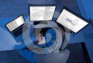 Hacker using multiple computers to steal data