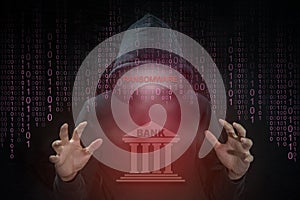 Hacker using ransomware for attack bank system