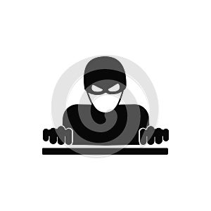 Hacker vector solid black icon. A symbol of Cybercrime. Password hacking and identity theft, software errors, viruses