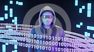 Hacker with binary code. Cyber security, digital data and computer network concept