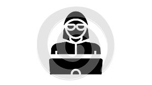 hacker work at laptop glyph icon animation