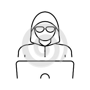 hacker work at laptop line icon vector illustration