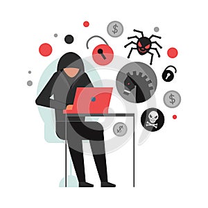 Hacker Work Pictograms Composition