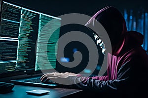 Portrait of a hacker working on a computer - Generative AI