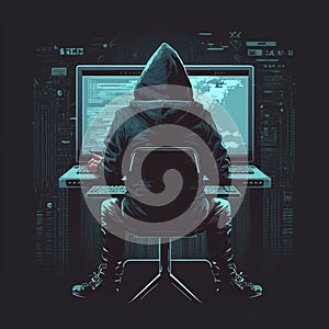 Hacker working on computer, created with generative AI