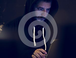 Hacker working on computer cyber crime