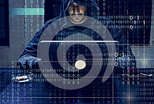 Hacker working on computer cyber crime
