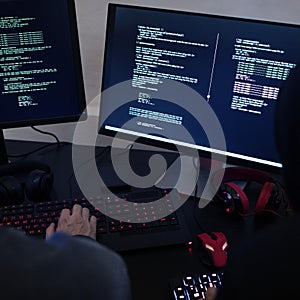 Hacker working on computer cyber crime
