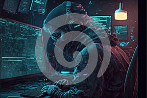 A hacker working  on computer,.internet security, network programming. Generative Ai