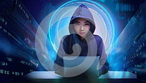 hacker working on a computer, representing the concept of cybercrime and digital threats
