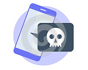 Hackers attacked the smart phone. Flat vector concept illustration