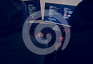 Hackers with computer hacking concept photo