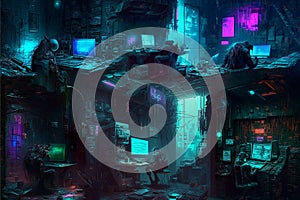 Hackers in the cyberpunk space (AI Generated)