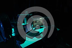 Hackers making cryptocurrency fraud using virus software and computer interface. Blockchain cyberattack, ddos and