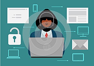 Hackers steal information. Hacker stealing personal information. Hacker unlock information, steal and crime computer data. illustr
