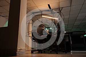 Hackers team coding internet virus program, hacking computer system