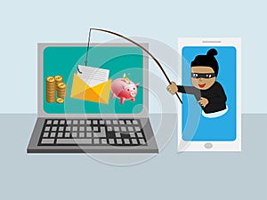 Hackers use smartphones to break into computer systems and steal personal information. Digital security concept illustration