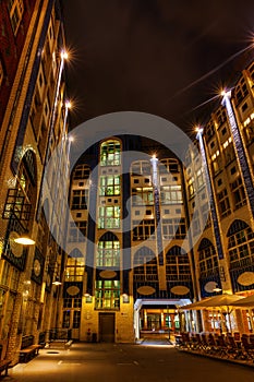 Hackesche Hoefe in Berlin, Germany, at night