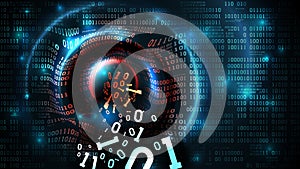 Hacking abstract database, firewall, computer internet server, social network account, theft of data. Data stream, Binary code