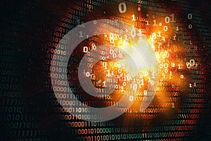 Hacking computer security, ddos attack, abstract binary background