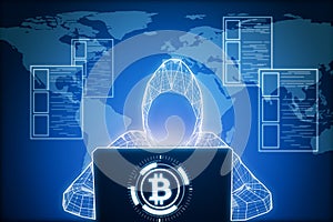 Hacking and cryptocurrency concept