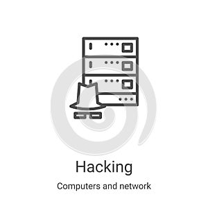 hacking icon vector from computers and network collection. Thin line hacking outline icon vector illustration. Linear symbol for