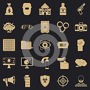 Hacking icons set, simple style