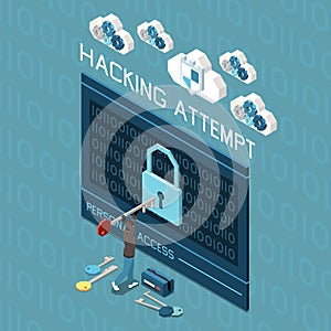 Hacking Lock Isometric Composition