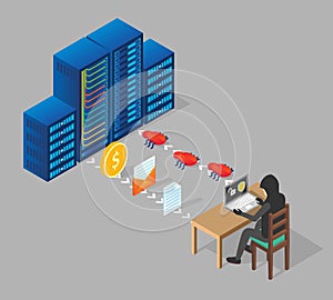 Hacking server vector isometric illustration