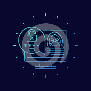 hacking, unauthorized access line vector icon