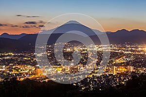 Hadano city nightscape view with mountain Fuji